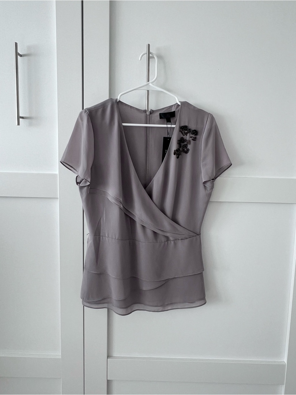 Banana Republic Lavender-Gray Layered V-Neck Blouse with Beaded Detail